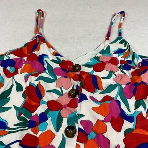 Olivaceous Floral Linen Top Size Med. Button Down Tank Top Lined Belted …